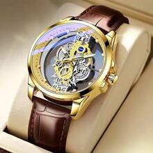 New Hollow Double-Sided Mechanical Business Watch For Men, Waterproof, Fashion Design With Luminous Function - Gold - View 7