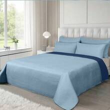 Two-Tone Air Conditioning Duvet And Pillowcase Set, Includes 1 Duvet And 1/2 Pillowcases, Made With A Soft And Comfortable Filling Process, Breathable Design To Keep Cool And Comfortable, Easily Integrates Into Any Bedroom Decor - 深藍亮藍 - 查看 2