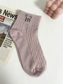 5 Pairs Cute Embroidered Bear Socks, Suitable For Versatile Casual Styles - Multicolor - View 5