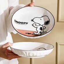 SNOOPY 史努比可爱印花餐具套装，高品质卡通浮雕陶瓷餐盘和托盘，适合情侣和家庭使用 - 彩色 - 查看 6