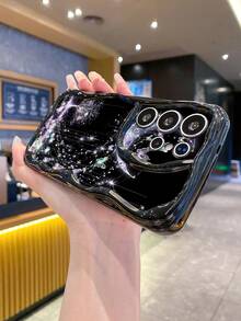 1 pieza Funda de teléfono a prueba de golpes con diseño de luna y mariposa con impresión UV, compatible con Apple/Galaxy//// - Negro - Ver 7