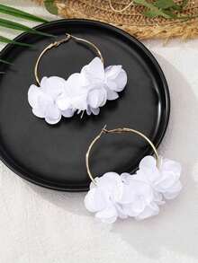 1pair Fashionable And Charming Floral Ear Hoops For Women's Vacation, Party - 白色 - 查看 5