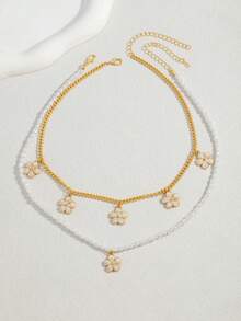 European And American Cross-Border Fashion Daily INS Style Cute Flower & Faux Pearl Necklace, Suitable For Daily, Party, Outing Wear, Gift For Friends - Gold - View 5