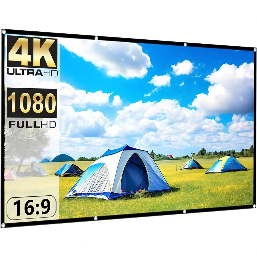 Màn chiếu 100 inch, có thể giặt và gấp gọn, chống nhăn, di động, thích hợp cho rạp chiếu phim tại nhà, sử dụng ngoài trời và trong nhà, hỗ trợ chiếu hai mặt (có móc treo). - Xem 1