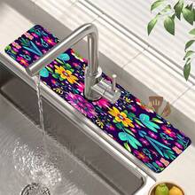 1 pieza Cubierta de grifo con estampado floral, de poliéster duradero, de secado rápido, fácil de limpiar, adecuado para cocina y baño, fácil instalación, decoración diaria, regalo, alfombra de baño, cubierta de grifo duradera, accesorio de grifo - Multicolor - Ver 1