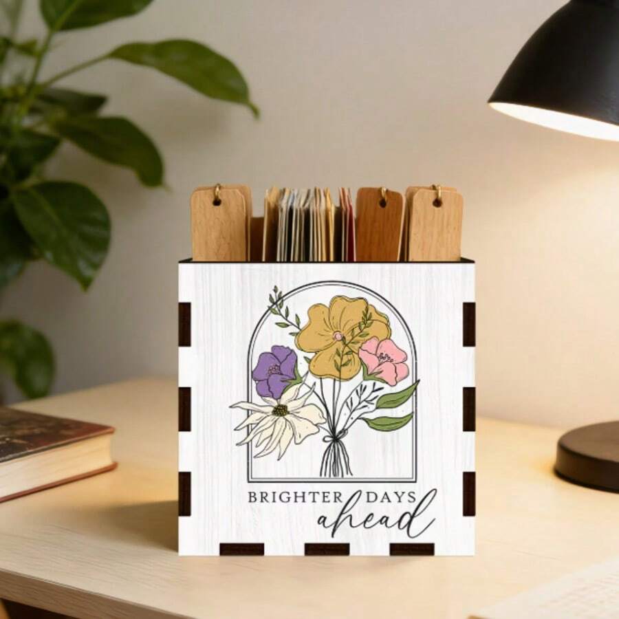 1pc Wooden Desk Bookend & Organizer - Colorful Book-Themed, Suitable For Bookshelves, Holiday Gift For Book Lovers - White - View 1