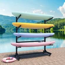 Freestanding Kayak Storage Rack For Water Sports, Heavy-Duty Metal Frame With Lockable Wheels, Adjustable To Hold 4 Kayaks Canoes Or Surfboards, - Multifunctional + Metal + Ater Sports + Black + Du - View 2