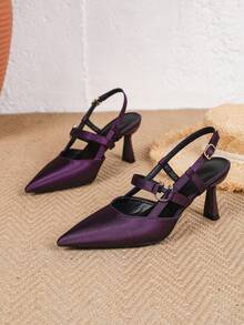 Giày cao gót mũi nhọn màu tím, quai satin, sandal hở gót, giày dự tiệc thanh lịch dành cho nữ, mùa xuân/hè. - Màu tím - Xem 6