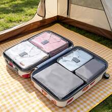 6 Piezas Juego Bolsas Organizadoras de Viaje Impermeables, Bolsas de Almacenamiento de Ropa Interior de Gran Capacidad con Cremallera, para Calcetines Sujetadores, Rosa/Azul/Gris - 6 piezas grises - Ver 12