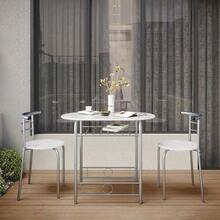Costoffs 3 Piece Dining Table Set Modern Kitchen Table Set Space Saving Table And 2 Chairs Set With Steel Legs/Storage Rack For Kitchens/Balconies/Bedrooms/Apartments/Cafés, Natural/Drift Brown/White - White - View 1