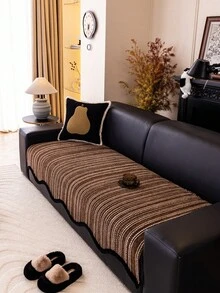 1 chiếc vỏ gối sofa vải jacquard chenille kẻ sọc bất đối xứng, kiểu dáng cổ điển, dùng được cả 4 mùa, chống trượt, chống bụi, chống nhăn, bền, chống trầy xước do mèo, bảo vệ sofa của bạn, phù hợp với sofa 1-4 chỗ và sofa hình chữ L. - Cà phê nâu - Xem 3