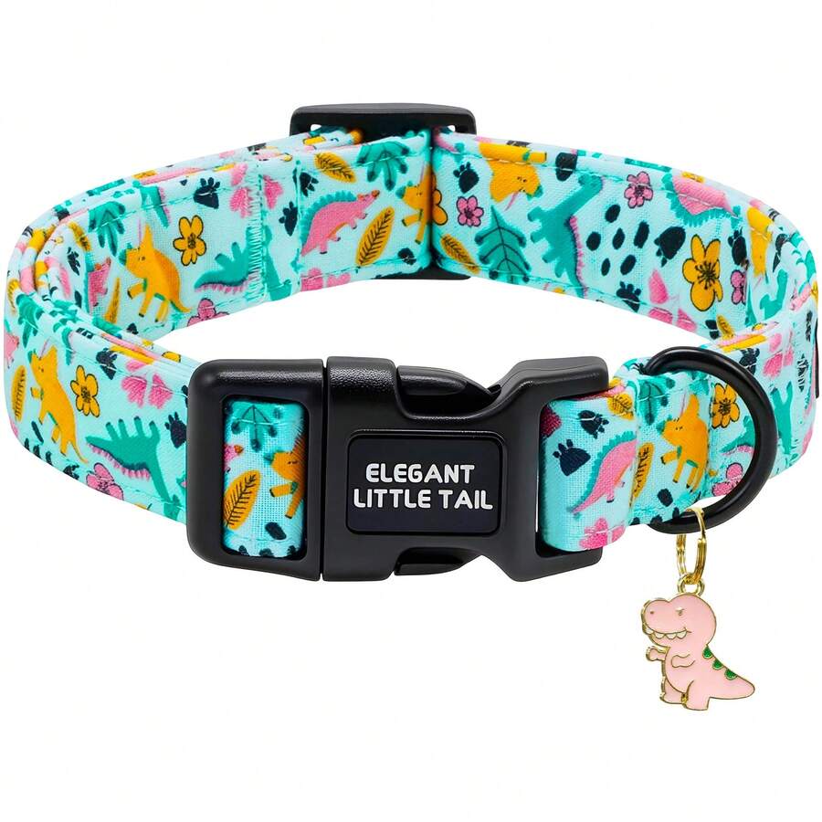 Kalung Anjing Poodle Elegan dengan Motif Dinosaurus Lucu, Kalung Hewan Peliharaan Lembut dengan Gesper Lepas Cepat, Dapat Disesuaikan untuk Wanita atau Pria - Hijau - View 1