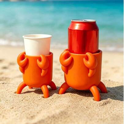 1pc Crab Shaped Can Holder, Cute Beach Drink Holder For Sand, Stable Anti-Tip Beverage Stand ,Decorative Storage Rack,For Outdoor, Patio, Pool,Camping, Picnic, Funny Crab Shape Cup Coaster,Pen Holder, Cosmetics Storage Rack,For Cans, Cups, Bottles,Soda Cans, Beverage Cans, ,Summer Parties, Outdoor Trips,Funny Novelty Gift