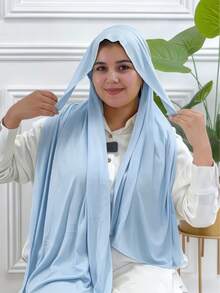 1条女士速戴头巾，100%纯棉系带围巾，经典纯色披肩式围巾，柔软舒适的粘胶面料，适合日常佩戴、搭配长袍以及节日场合。 - 彩色 - 查看 2