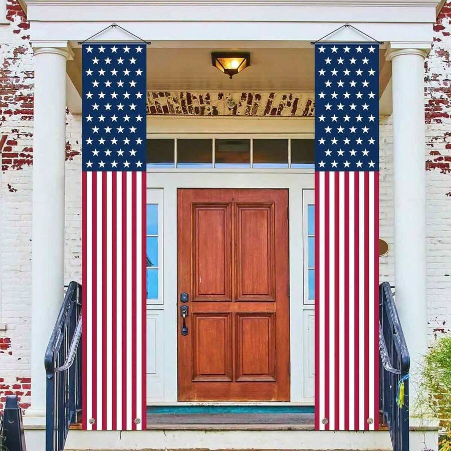 250th Anniversary Of American Independence July 4th Porch Banner Set, Star Spangled Patriotic Door Curtain Decoration, Red, White, And Blue Independence Day Hanging Flag Suitable For Family Courtyard Parties, Patriotic Family And Veterans Celebration Decoration, Indoor And Outdoor Front Door Decoration - View 1
