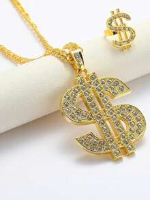1 pièce Pendentif long de style vintage unique en diamant avec symbole dollar, chaîne pour pull, chaîne à capuche, unisexe de mode de luxe hip-hop - Or jaune - Voir 9
