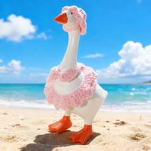 Desktop Goose Summer Outfit Creative Mini Goose Statue Crochet Bikini With Hat For Home Office Decor - Pink - View 2