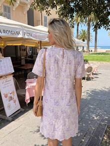 2026 Summer New Arrival French Elegant White Midi Dress, Luxury Embroidery Round Neck Vacation Style Short Dress For Women - Mauve Purple - View 3
