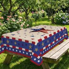 1 Rectangle/Oval/Round American Flag Star Print Tablecloth, Patriotic Red White Blue Style Polyester Fabric Table Cover, Waterproof Stain Resistant Oil Proof Wrinkle Resistant Washable Reusable Table Cloth Table Linen Table Overlay For Home Decor, Kitchen Wedding, Wedding Table, Room Centerpiece, Retro Decor - A - View 5