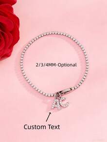 1pc Gold Initial DIY Bracelet Stainless Steel Personalized Letter Name Bangle Customized Jewelry Gift Gold Bangle Bracelet - Silver - View 3