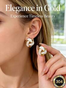 Vintage Gold Earrings, 18K Gold Plated Stainless Steel, Unique Fashion Geometric Flower Design, Hypoallergenic Studs, Perfect For Parties, Beach, Mother's Day, Valentine's Day, Birthday Gifts, Elegant Dangle Earrings - Multicolor - View 1