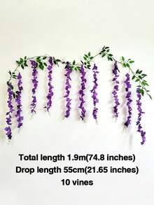 1条10枝190厘米/74.8英寸人造紫藤花环，颜色包括蓝色、紫色、白色、粉色和黄色，适用于婚礼拱门、派对、花园、家居装饰、节日礼物。也可用于婚礼装饰、精美房间装饰、家居装饰、情人节、生日、毕业礼物等场合。 - 紫色 - 查看 11