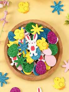 120/240pcs Easter Foam Stickers - Includes Designs Of Eggs, Rabbits, Chicks And Flowers, Suitable For Crafts, Greeting Cards And Home Party Decorations. Can Be Applied To Plastic, Glass, Fabric, Metal And Ceramic Surfaces, Spring Party DIY Decor - A - View 6