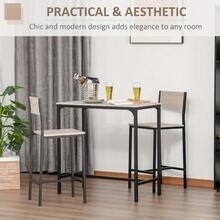 3 Pcs Table Stool Set Industrial Design W/ Metal Frame Oak Tone MDF Panels Minimal Compact Beautiful - Natural Wood Finish - View 7