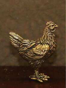 Hen Sculpture, Brass Chicken Figurine, Rustic Farm Decor, Tabletop Ornament, Home & Kitchen Accent, Collectible Art Piece, Unique Farmhouse Gift - Brass Hen - View 5