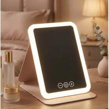 Rechargeable Travel Makeup Mirror With LED Lights, Portable Lighted Vanity Mirror With 3 Color Temperatures, Touch Dimming, Foldable Tabletop LED Cosmetic Mirror - Multicolor - View 2