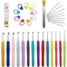44pcs Ergonomic Crochet Hook Set, Includes 2-10mm Soft Rubber Handle Hooks, Knitting Stitch Markers, Knitting Needles, Measuring Tape, Comfortable Knitting DIY Tools - AND Style - View 7