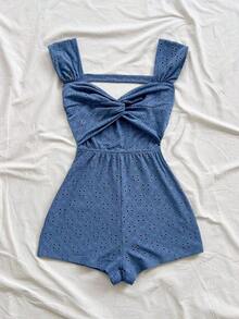 Mono de punto a rayas con cuello en pico y espalda descubierta para mujer, adecuado para fiesta, cita, San Valentín, Pascua, carnaval, té de la tarde, playa, crucero, vacaciones en la ciudad, otoño/invierno - Azul - Ver 3