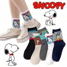 SNOOPY 1/3/5/10双装卡通时尚中筒袜，男女通用，舒适柔软运动袜，季节性中筒袜，史努比卡通图案，百搭柔软舒适袜 - 彩色 - 查看 6