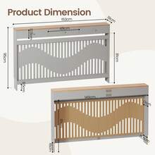 Jooli H Radiator Cover With Drawers, Grey Wooden Radiator Shelf Pipe Covers Cabinet With Wavy Grill For Living Room Bedroom Hallway - 灰色+木紋 - 查看 4