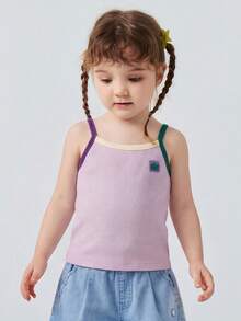 mini bala Young Girl Summer Cami Top 2026 New Soft Cotton Stretch Breathable Color Block Sleeveless Camisole Cute Casual For Daily Wear Kindergarten Outdoor Play - Purple - View 1
