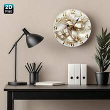 10inch ,White Flowers And Butterflies With Gold Accents And Pearls Nursery Wall Clock -- An Elegant Wooden Craft Suitable For The Living Room, Bedroom, Bathroom, And Boutique. A Romantic 2D Flat Single-Piece Decoration - 1pcs/10in/25cm - View 10