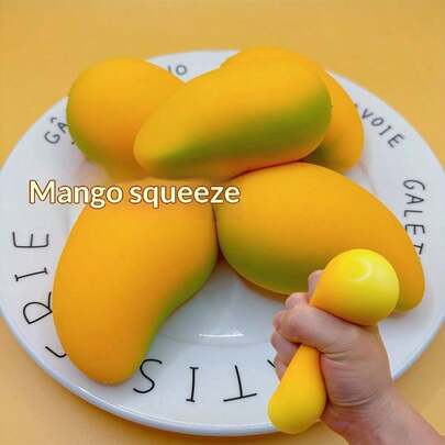1 pieza Juguete de estrés de mango artificial, comida falsa, juguete de rebote lento para alivio del estrés, juguete de presión de fruta, juguete de presión para alivio de la ansiedad, broma, decoración, textura suave, sensación pegajosa, diversión, regalo ideal, se puede apretar cuando se está ansioso
