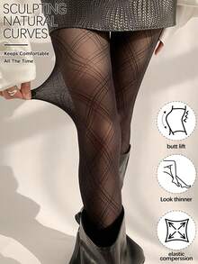Quần legging co giãn cao, họa tiết kẻ caro đen, định hình đường cong tự nhiên, nâng mông và làm thon gọn vòng eo. - Nhiều màu - Xem 1
