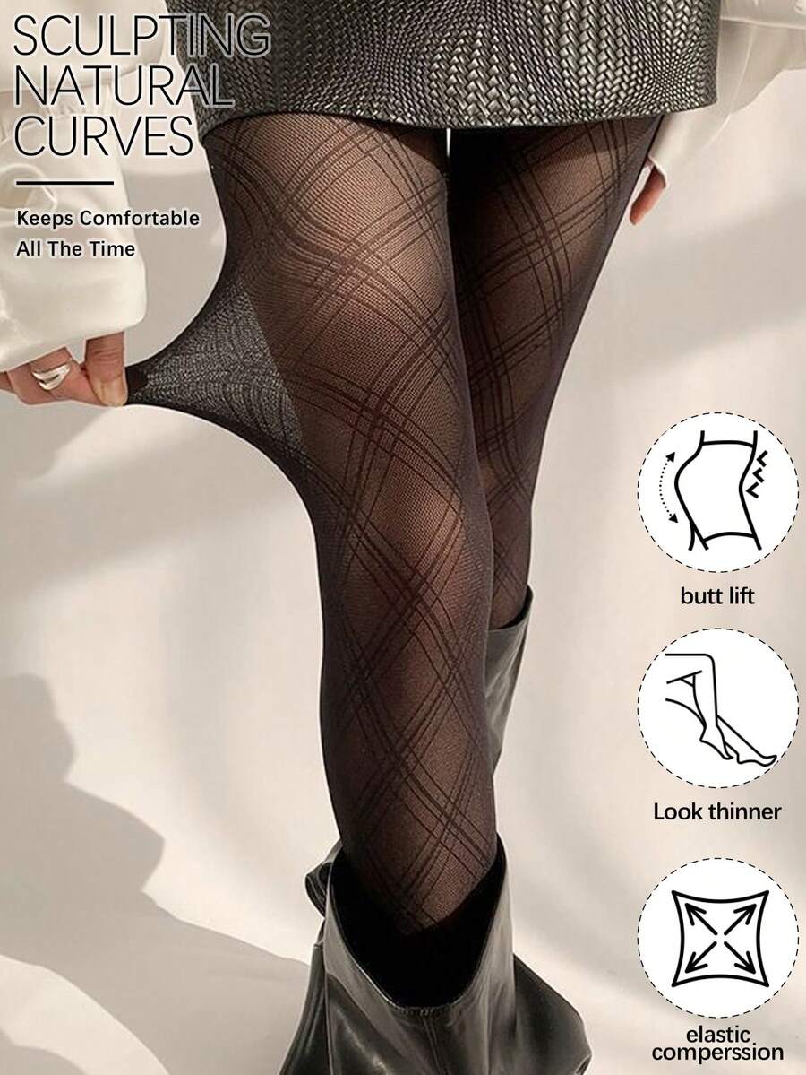 Quần legging co giãn cao, họa tiết kẻ caro đen, định hình đường cong tự nhiên, nâng mông và làm thon gọn vòng eo. - Nhiều màu - Xem 1