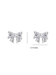 1 par de pendientes de plata de ley 925 con lazo, incrustados con circonita en forma de corazón brillante, diseño dulce y lindo al estilo de las chicas de , diseño fresco y dinámico, adecuado para uso diario de niñas, regalo para fiestas - Arco - Ver 8