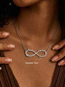 Fashionable Versatile Personalized Youthful Sexy Elegant High-End Chic Gold Infinity Symbol Name Letter Customized Necklace, Customized Jewelry, Birthday Gift, Anniversary Gift, Holiday Gift, Personalized Gift, Gift For Family, Friends, Suitable For Parties, Outings - Matte Silver - View 3