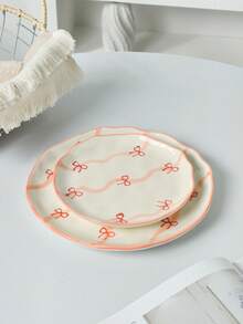 Korean Ins Style Hand-Painted Ribbon Bow Ceramic Plate, 6 Inch, 8 Inch Dessert Plate, Cake Plate, Fruit & Snack Plate, Tea Plate, Appetizer Plate, Nut Plate, Suitable For Home, Restaurant, Cafe, Bakery, Microwave - Multicolor - View 10