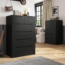EnHomee Black Wooden Dresser With 6 Large Drawers, Dressers & Chests Of Drawers With Large Organizer, Tall Dresser With Smooth Metal Rail, Dresser Bedroom, Easter Decor, Wedding Decor, Home Decor, Room Decor - màu đen - Xem 9