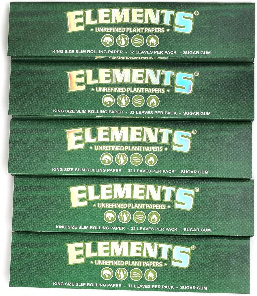 Elements Green King Size Slim Unrefined Plant Rolling Paper - 5 Booklets - White - View 1