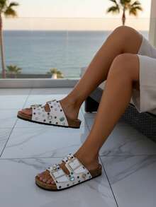 Open Toe Double Strap Slip On Slides Summer Shoes Spring Shoes Spring Break Easter - White - View 2