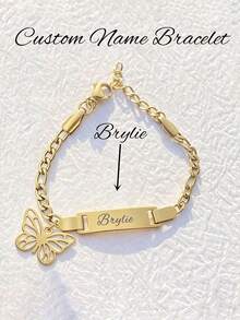 Customized Stainless Steel Personalized Cute Name Bracelet, Birthday Gift, Fashionable Accessory For Autumn, Exquisitely Carved, Design, Minimalist Style, Rich Colors, Modern Design, Exclusive Premium, Great Gift Choice, Adorable And Unique, Ideal Gift For Teenagers, Suitable For Gifting To Family And Friends ,Travel Organizer, Graduation Gift - Gold - View 6