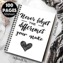 1pc Inspirational "Never Forget The Difference You Make" Spiral Notebook, 100 Pages High Capacity, 50 Sheets. Suitable For Work Records, Study Notes, School Daily Use. Whether As A Graduation Gift, Birthday Present, Diary Writing, Or Daily Planning, It Is An Excellent Gift Choice. - E - View 2