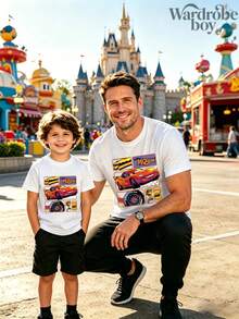 1PC Disney-Licensed Cartoon Short-Sleeve T-Shirt, Featuring A Cartoon Lightning McQueen Pattern For Family And Parent-Child Printing, Perfect For Family Trips And Vacations. This Is A New Short-Sleeve T-Shirt For 2026, An Ideal Choice For Father's Day, Suitable For Both Men And Women. Made Of High-Quality Pure Cotton, Comfortable And Breathable. Exquisitely Designed, It Is The First Choice For A Gift. - 孩子 - 查看 1