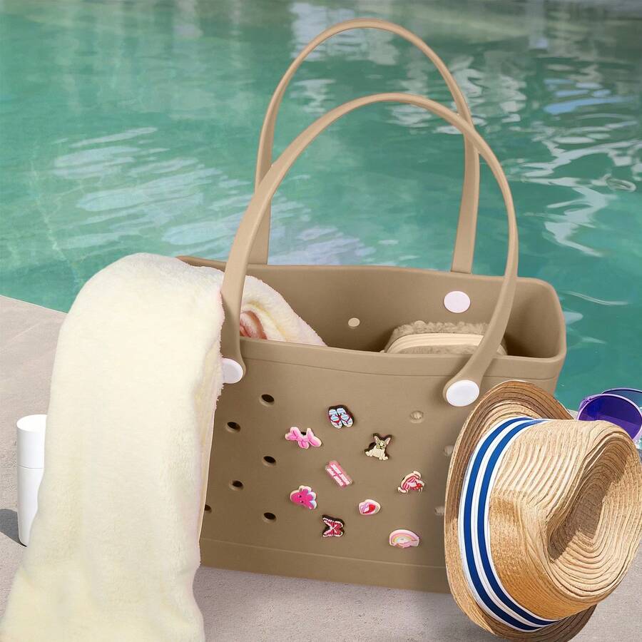 2025 Spring New EVA Rubber Tote Bag, Waterproof Beach Bag, Travel Bag, Shopping Bag, Easy To Clean, Stable And Durable | Suitable For Shopping, Travel, Party And Outdoor Activities | Beach, Seaside, Easter Gift For Lovers And Mothers - Màu Khaki - Xem 1