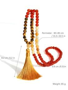 Yumfeel 108PCS Natural Stone Beaded Tassel Pendant Long Necklace, Vintage Middle Eastern Style Jewelry, Autumn/Winter Fashion Versatile Sweater Chain, Halloween Gift - Multicolor - View 6